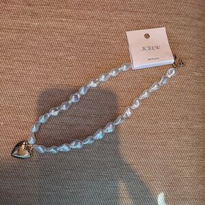 J. Crew Iridescent White Pearl Heart Charm Necklace